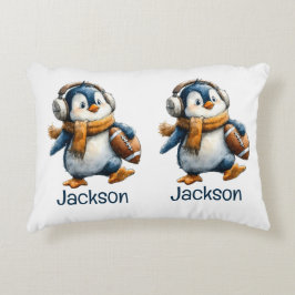Personalized Winter Penguin Football Kid アクセントクッション