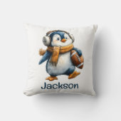 Personalized Winter Penguin Football Kid クッション (正面)