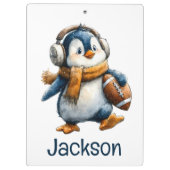 Personalized Winter Penguin Football Kid クリップボード (裏面)
