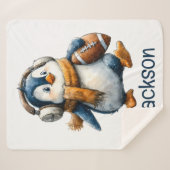 Personalized Winter Penguin Football Kid シェルパブランケット (正面(横))