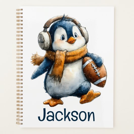 Personalized Winter Penguin Football Kid プランナー手帳 (正面)