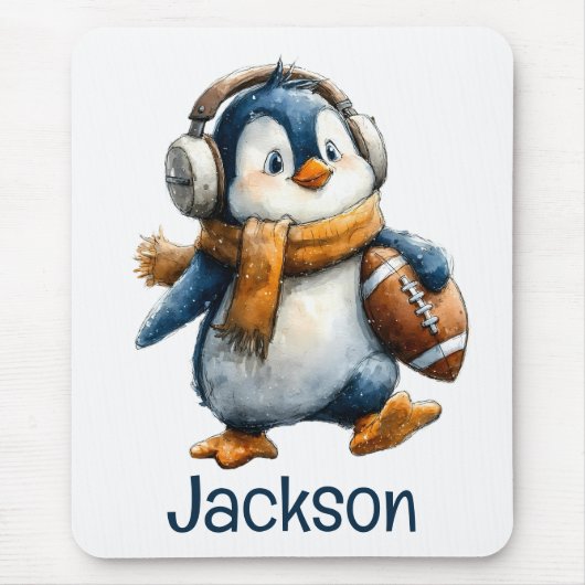 Personalized Winter Penguin Football Kid マウスパッド (正面)
