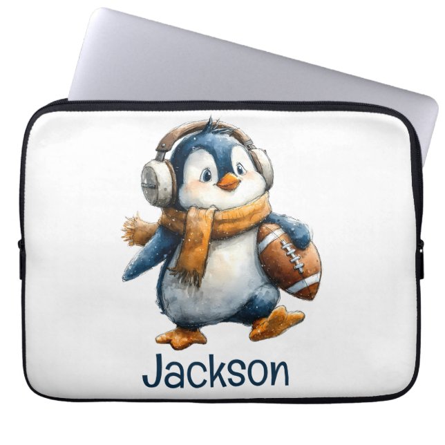 Personalized Winter Penguin Football Kid ラップトップスリーブ (正面)