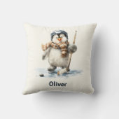 Personalized Winter Penguin Hockey Kid クッション (裏面)