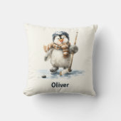 Personalized Winter Penguin Hockey Kid クッション (正面)