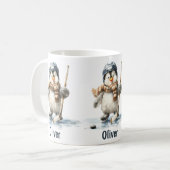 Personalized Winter Penguin Hockey Kid コーヒーマグカップ (正面左)