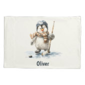 Personalized Winter Penguin Hockey Kid 枕カバー (裏面)