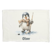 Personalized Winter Penguin Hockey Kid 枕カバー (正面)