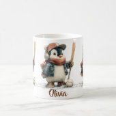 Personalized Winter Penguin Softball Kid コーヒーマグカップ (中央)