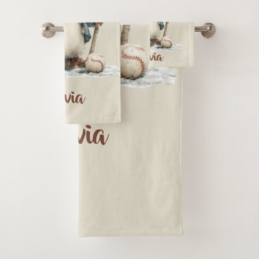 Personalized Winter Penguin Softball Kid バスタオルセット (インサイチュ)
