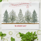 Personalized Winter Pine Tree Merry Christmas キッチンタオル (折り畳み)