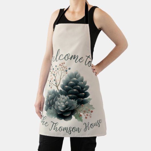 Personalized Winter Pinecone Family Design エプロン (インサイチュ)