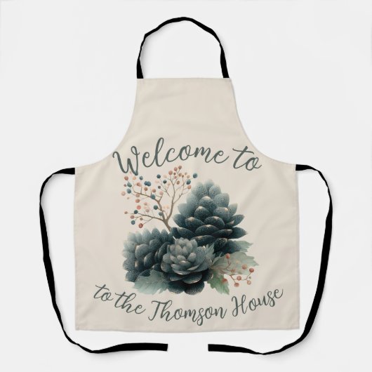 Personalized Winter Pinecone Family Design エプロン (正面)