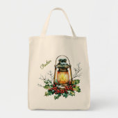 Personalized Winter Watercolor Holly & Berries トートバッグ (正面)