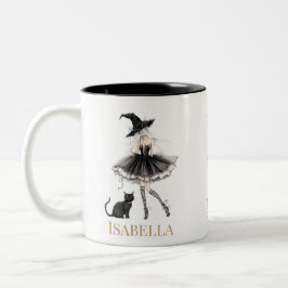 Personalized Witch & Black Cat Mug with Gothic Bow ツートーンマグカップ