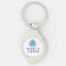 Personalized wite blue Monogram Wedding  キーホルダー