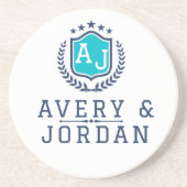 Personalized wite blue Monogram Wedding コースター (正面)