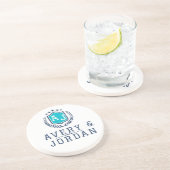 Personalized wite blue Monogram Wedding  コースター (側面)