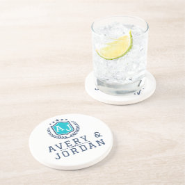 Personalized wite blue Monogram Wedding  コースター