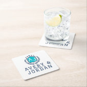 Personalized wite blue Monogram Wedding  スクエアペーパーコースター (インサイチュ)