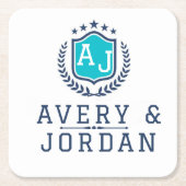 Personalized wite blue Monogram Wedding  スクエアペーパーコースター (正面)