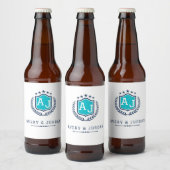Personalized wite blue Monogram Wedding  ビールラベル (ボトル)
