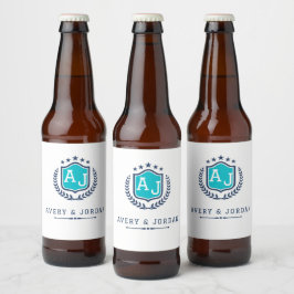Personalized wite blue Monogram Wedding  ビールラベル