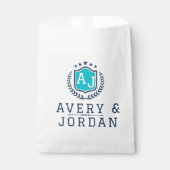 Personalized wite blue Monogram Wedding  フェイバーバッグ (正面)