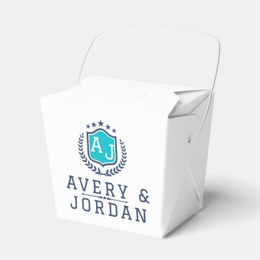 Personalized wite blue Monogram Wedding  フェイバーボックス (正面サイド)