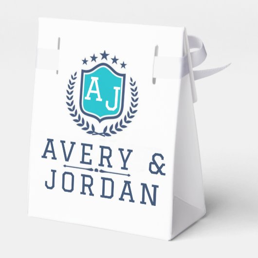 Personalized wite blue Monogram Wedding  フェイバーボックス (裏面サイド)