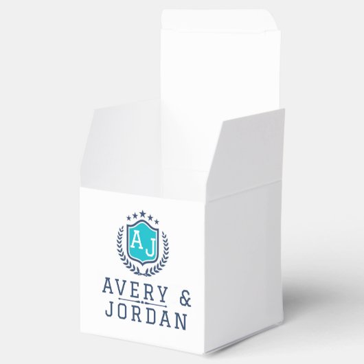 Personalized wite blue Monogram Wedding  フェイバーボックス (オープン)