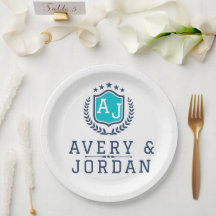 Personalized wite blue Monogram Wedding 