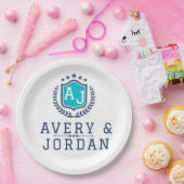 Personalized wite blue Monogram Wedding  ペーパープレート (パーティー)