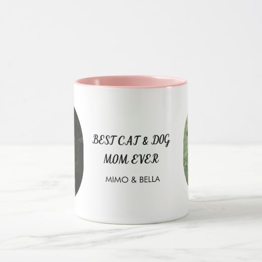 Personalized with Mimo & Bella Best Cat & Dog Mom  マグカップ (中央)