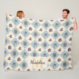 Personalized Wizard School Blue Monogram Name フリースブランケット