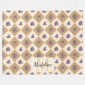 Personalized Wizard School Gold Monogram Name フリースブランケット (正面(横))