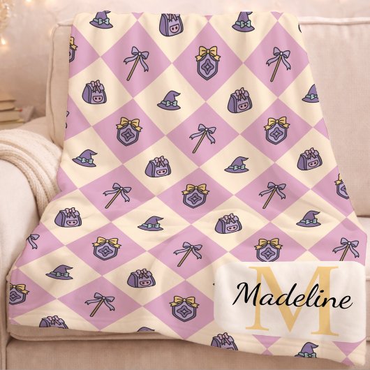 Personalized Wizard School Monogram Name Pink フリースブランケット
