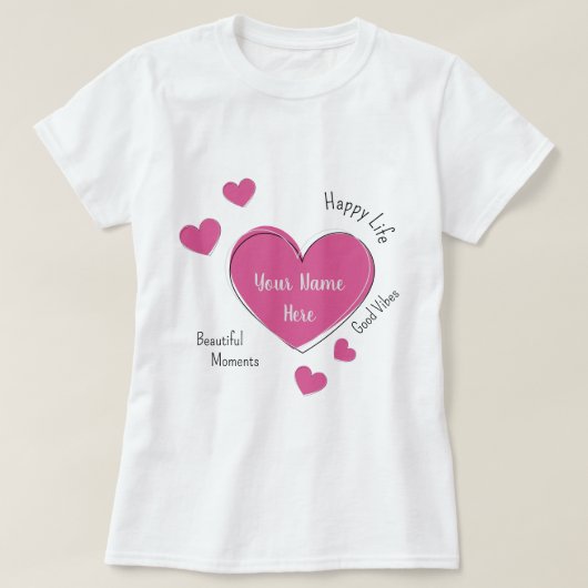 Personalized Women’s T-Shirt with Pink Heart Tシャツ (デザイン正面)