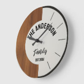 Personalized Wood warmth and charm Family Name  ラージ壁時計 (傾斜)