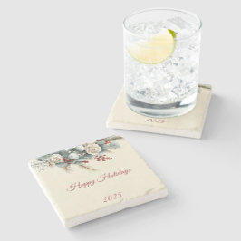 Personalized Woodland Happy Holidays ストーンコースター