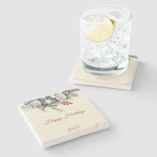 Personalized Woodland Happy Holidays ストーンコースター (横)