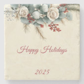 Personalized Woodland Happy Holidays ストーンコースター (正面)