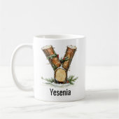 Personalized Woodland Log Monogram Y Christmas コーヒーマグカップ (左)