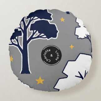 Personalized Woodland Tree and Star Round Pillow  ラウンドクッション