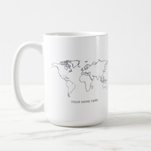 Personalized World Map Line Art Mug コーヒーマグカップ (左)