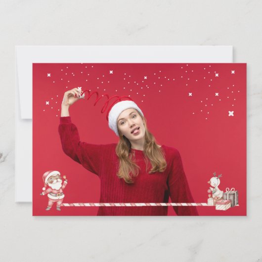 Personalized Xmas card w/ Black Santa and Gifts 招待状 (正面)