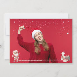 Personalized Xmas card w/ Black Santa and Gifts 招待状