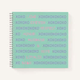 Personalized XO Husband, Wife Names Pink and Blue ノートブック