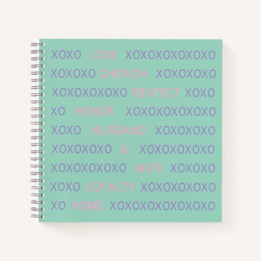 Personalized XO Husband, Wife Names Pink and Blue ノートブック (正面)