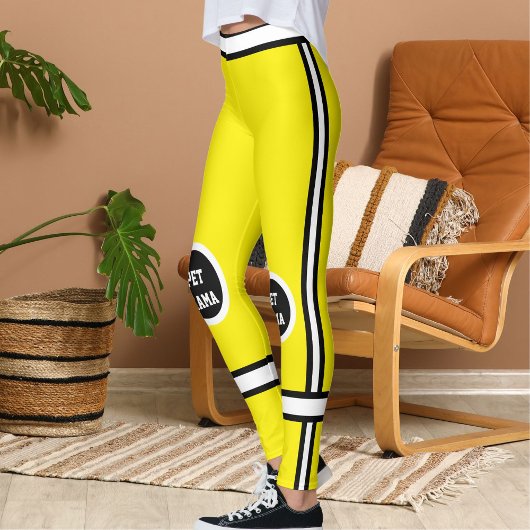 Personalized Yellow Black White Pet Mama Stripes レギンス